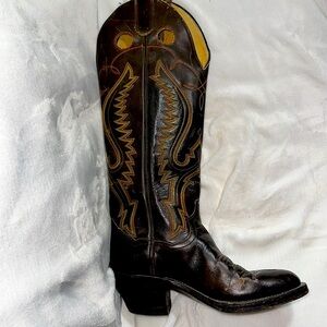 Vintage super tall black leather cowboy boots size 6